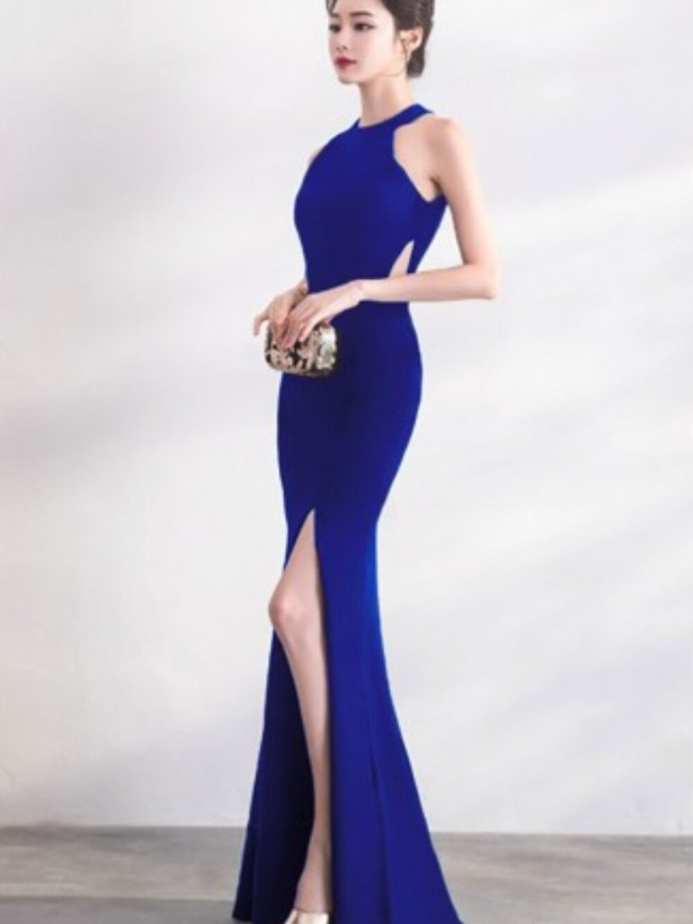 Royal Blue Mermaid Dress WOOSEA Formal Maxi S Split Prom Elegant